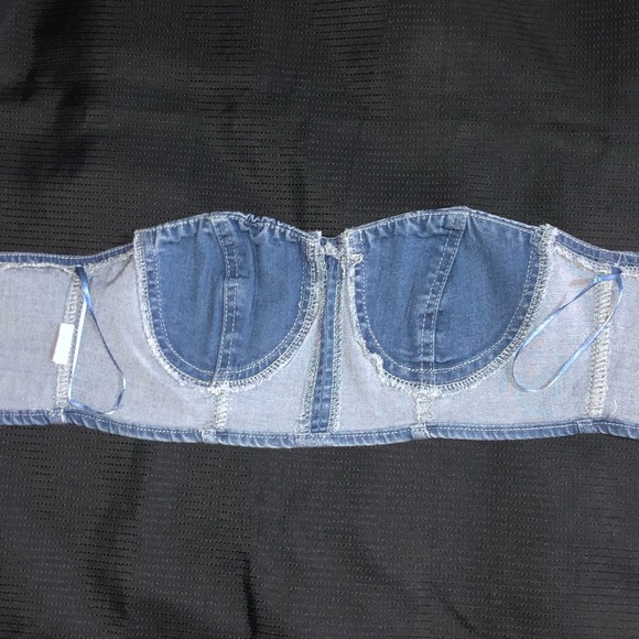 FASHION NOVA Crop TubeTop Bralet Blue Denim Jean - Picture 6 of 11